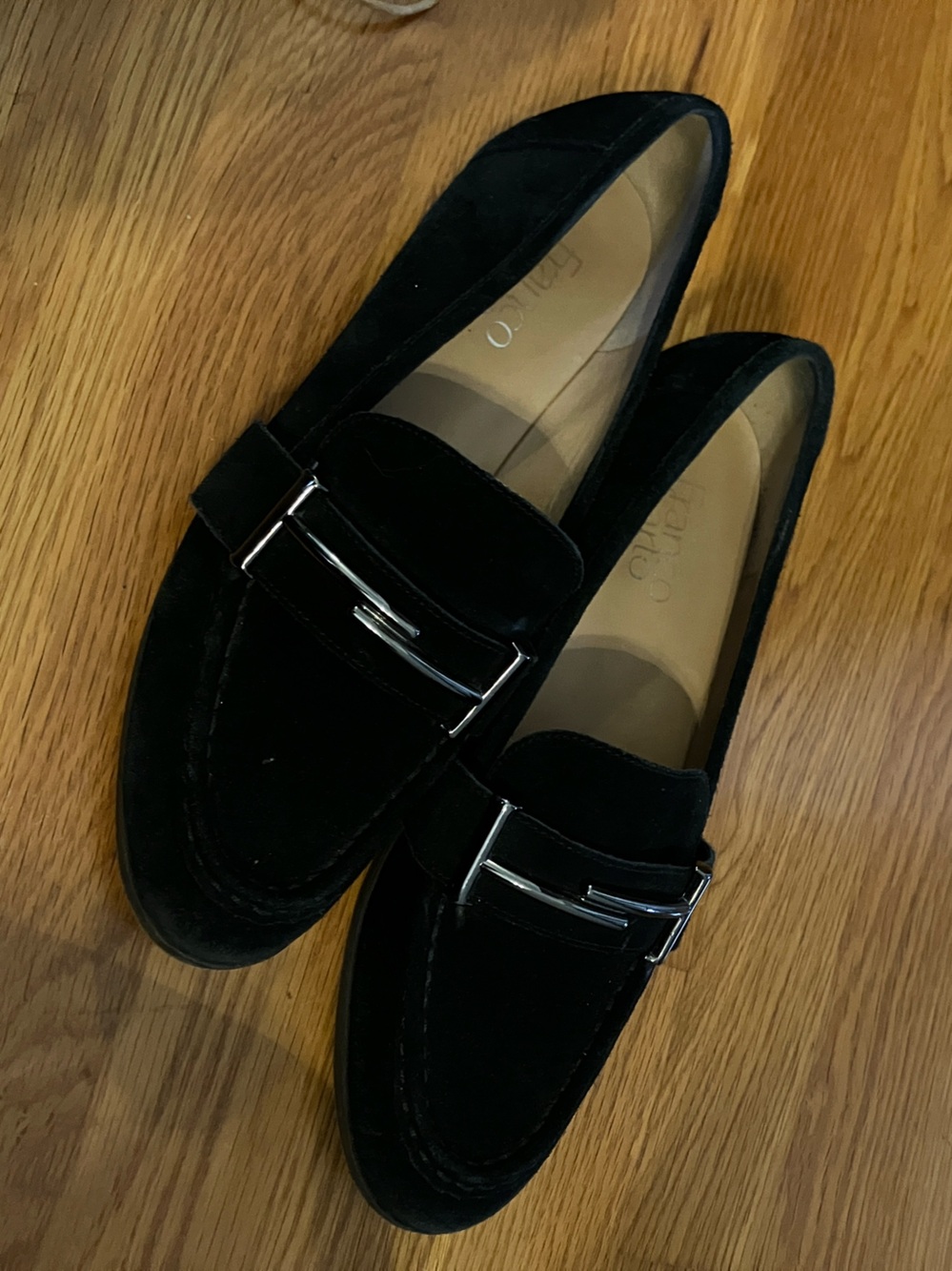 Franco Sarto Black Suede Loafers with Silver Accent